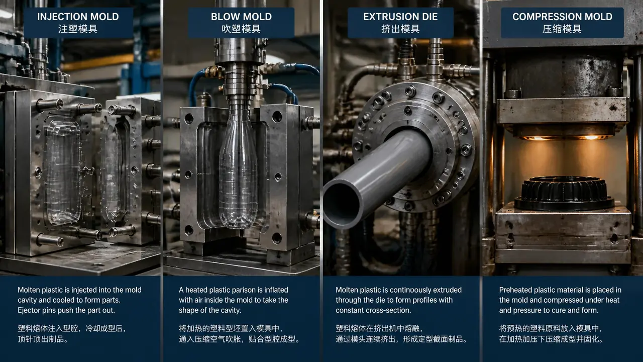 塑料模具的分类有哪些？注塑吹塑挤出压塑一次分清