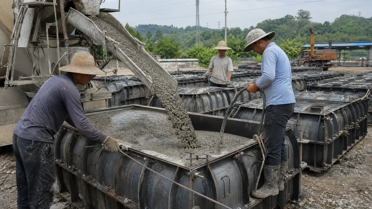 水泥化粪池模具浇筑实战：拼缝、振捣、脱模三关的参数与翻车记录