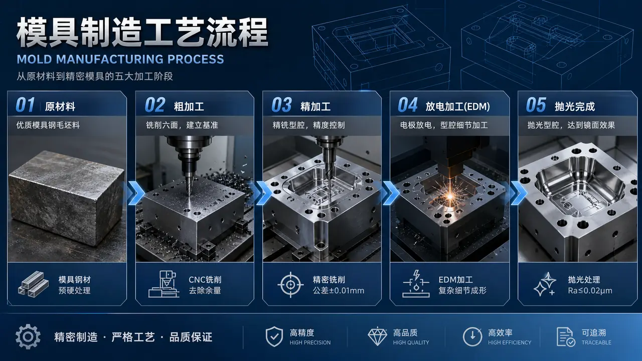 模具加工过程全拆解：从一块钢料到试模出货要走几步